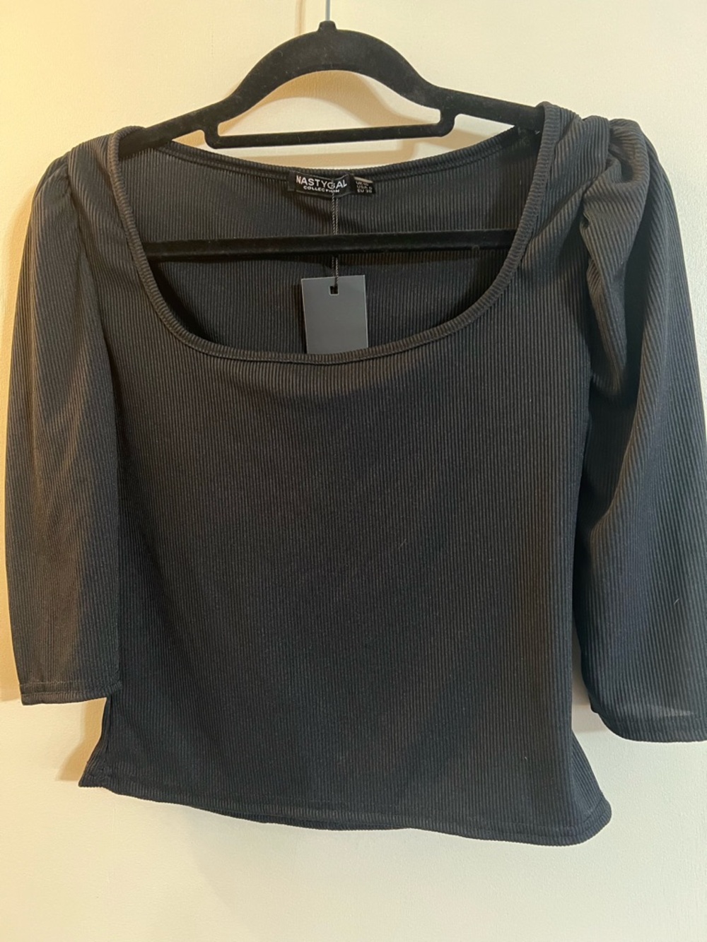 Nasty Gal Black Ribbed Square-Neck Top